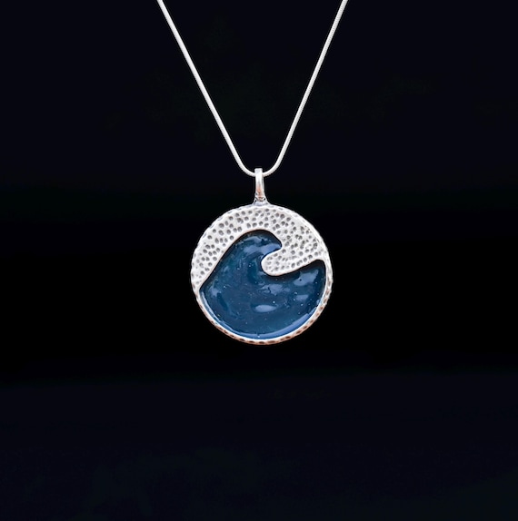 Blue Wave Pendant - Silver Tone Pendant - Reiki Infused Jewelry