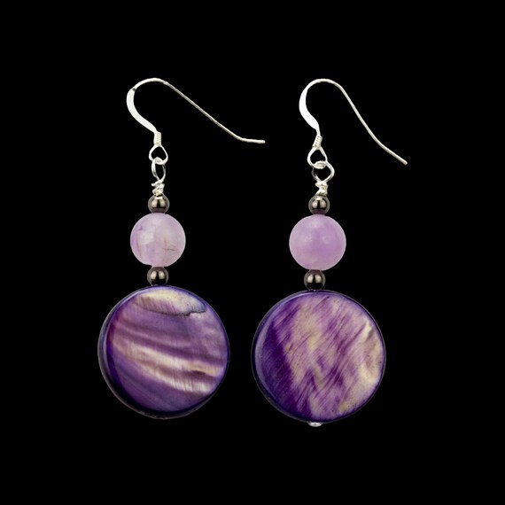 Purple Shell and Amethyst Earrings