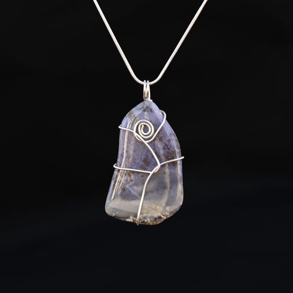 Lavender Blue Burro Creek Agate and Argentium Silver Pendant - Handmade Boho Chic Jewelry