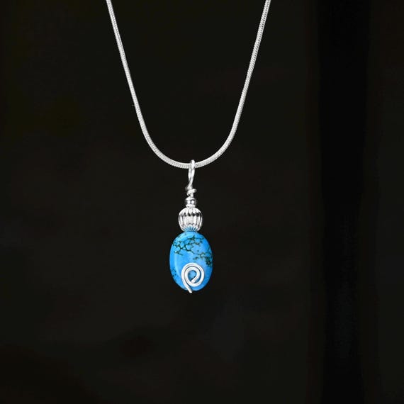 Small Blue Turquoise Pendant - Choice of Chain or Cord