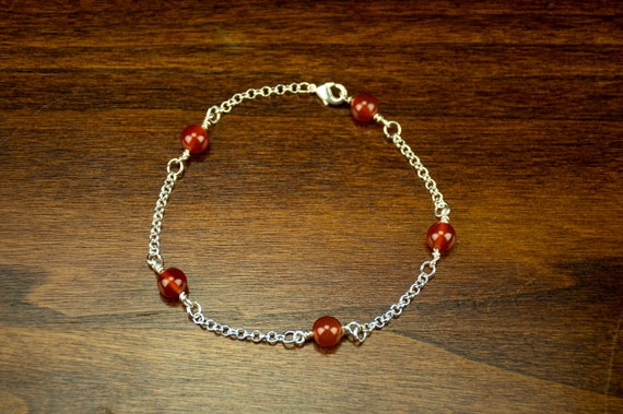 Red Carnelian Chain Anklet - Reiki Anklet - Root, Sacral and Solar Plexus Chakra Support