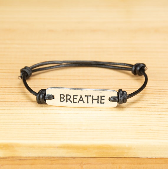 Breathe Bracelet - His or Hers Inspirational Bracelet - Black Leather Cord Bracelet - Handmade in the USA
