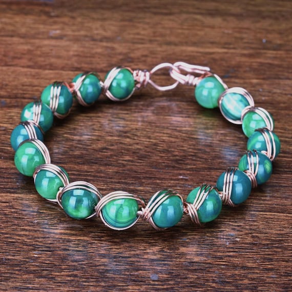 Green Agate and Copper Bracelet