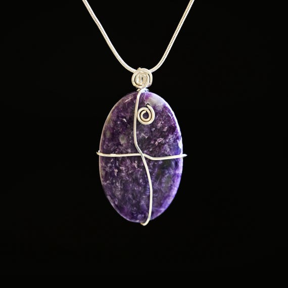 55 Carat Charoite Pendant in .940 Argentium Silver - Reiki Infused