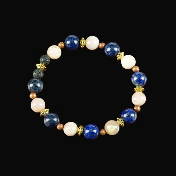 Lapis Lazuli and Peach Moonstone Bracelet - Boho Jewelry - Reiki Infused