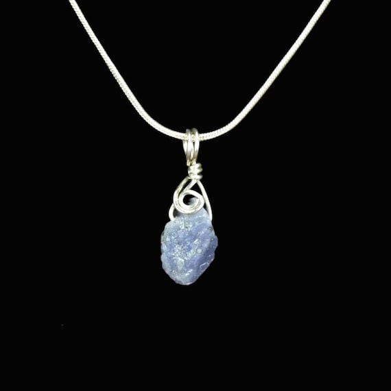 Raw Tanzanite Pendant with Argentium Silver Swirl and Bail