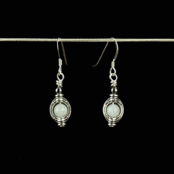Moonstone Earrings - Tibetan Bead Frame Earrings - Reiki Jewelry