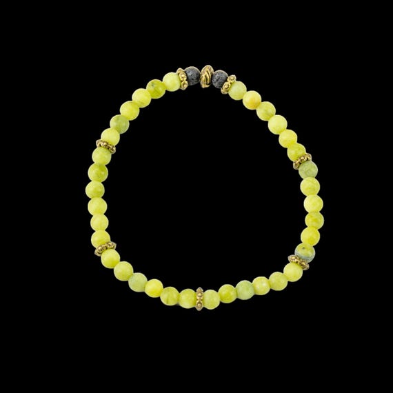 Taiwan Jade and Bronze Stretch Bracelet: Reiki Infused Jewelry