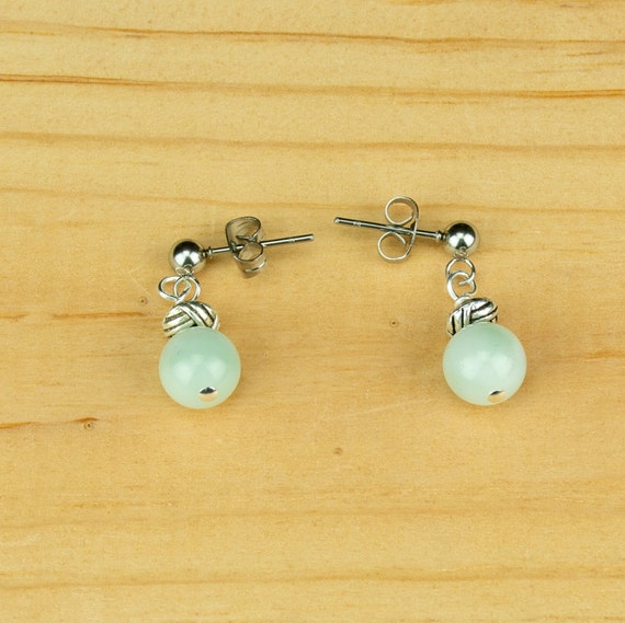 Pastel Green Earrings - Green Moonstone Earrings - Gemstone Post Earrings - Reiki Infused