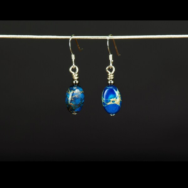 Tiny Earrings - Deep blue Sea Sediment Jasper Earrings - Reiki Infused