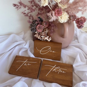 WOODEN Table Numbers | Custom Freestanding Wedding Table Number Signs | Rustic Boho Table Decor | Wedding Engagement Signage