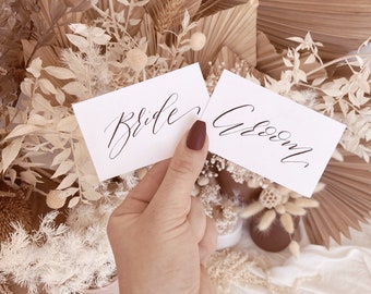 Wedding Place Card With Calligraphy | Personalised Place Setting Name Tags | Wedding Favours Escort Card | White Blush Navy Stone Cream
