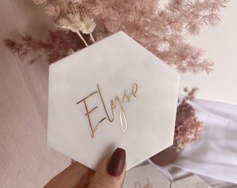 MARBLE Hexagon Place Cards With Guest Names | Wedding Personalised Custom Bomboniere Guest Favours | Bridal Shower | Rose Gold Silver Black