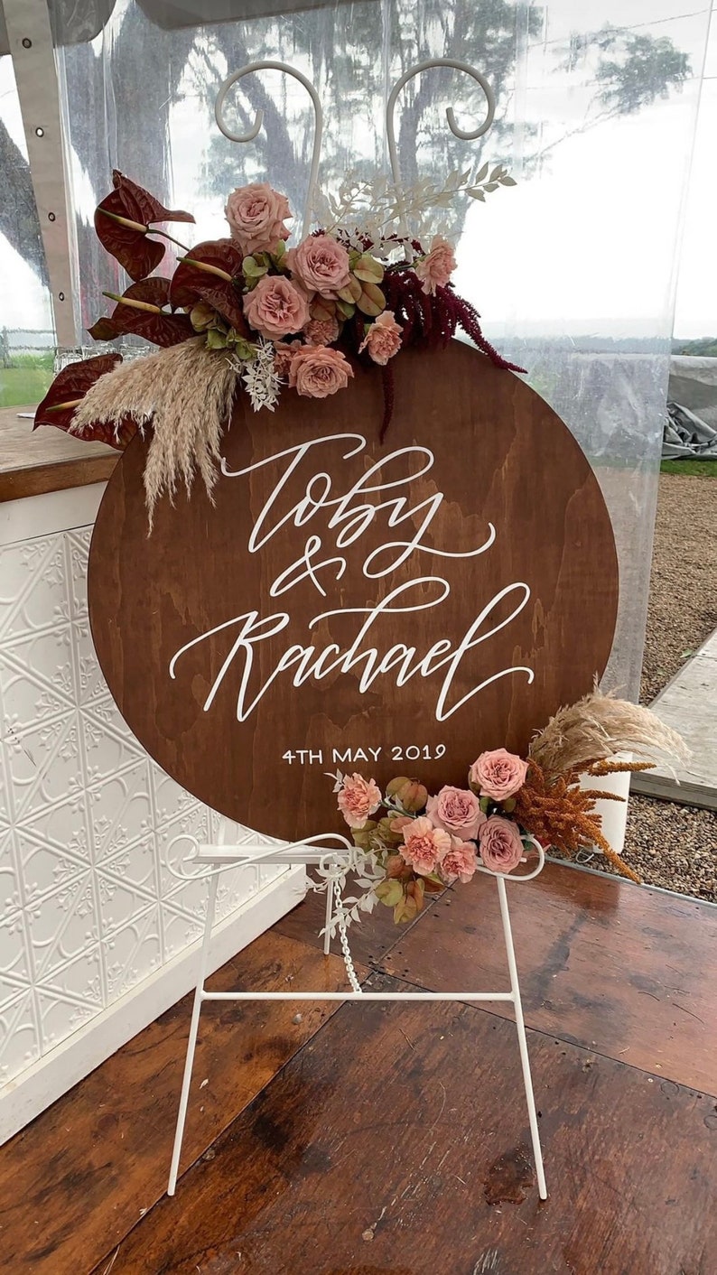 ROUND Wedding Wooden Welcome Sign Circle Wedding Reception Sign Personalised Custom Wedding Engagement Sign Willow and Ink image 1
