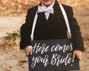 WOODEN WEDDING Ring Bearer Sign | Here Comes Your Bride | Custom Page Boy Flower Girl Sign | Wedding Aisle Ceremony Signs|  Children's