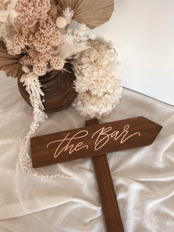 Blush Peach Floral This Way Arrow Right Personalised Wedding Sign 