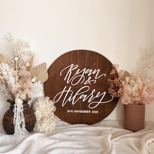 ROUND Wedding Wooden Welcome Sign Circle Wedding Reception Sign Personalised Custom Wedding Engagement Sign Willow and Ink image 6