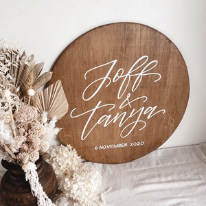 ROUND Wedding Wooden Welcome Sign Circle Wedding Reception Sign Personalised Custom Wedding Engagement Sign Willow and Ink image 9