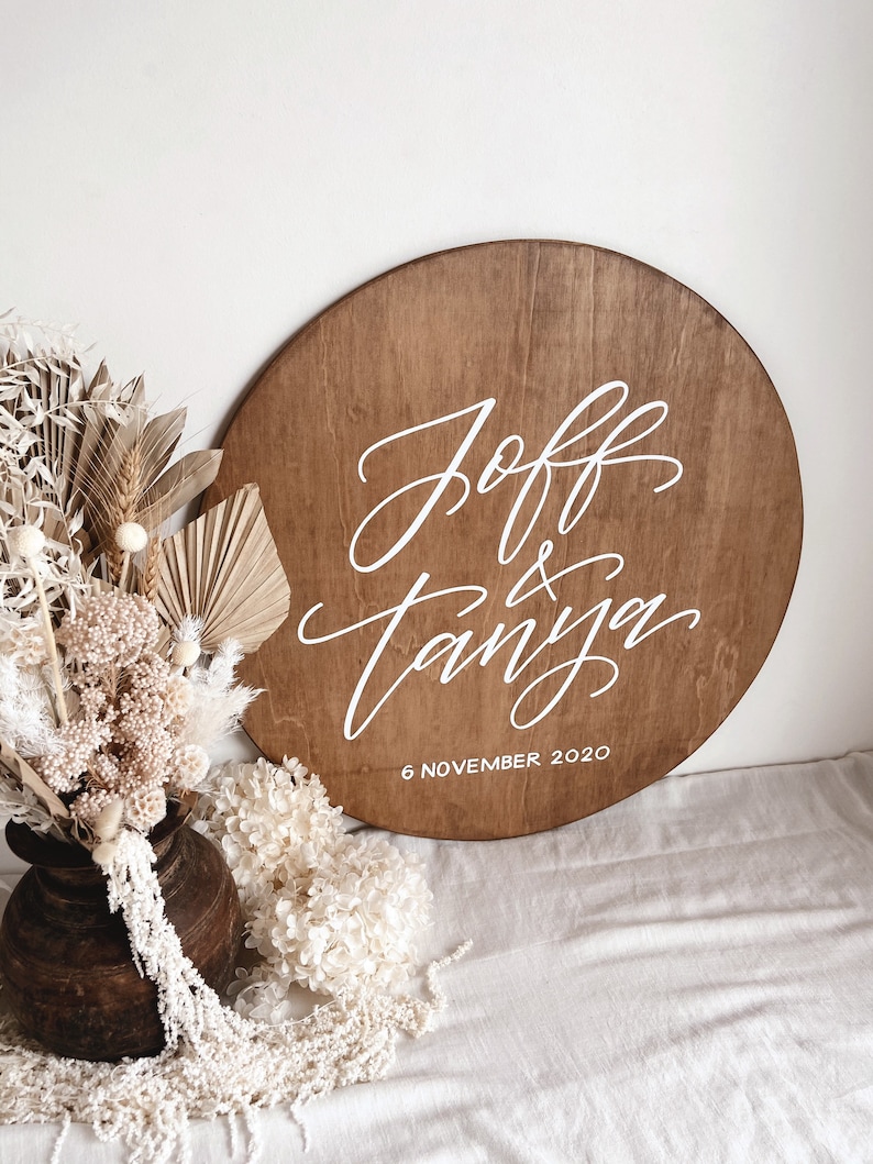 ROUND Wedding Wooden Welcome Sign Circle Wedding Reception Sign Personalised Custom Wedding Engagement Sign Willow and Ink image 9
