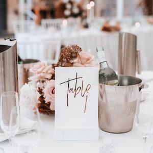 ACRYLIC Table Numbers | Frosted Rose Gold Clear White Black Acrylic Perspex Table Number Signage | Wedding Event Signs | Willow And Ink