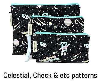 Celestial Check Dot Strip imprimé Ensemble de pochettes réutilisables Sac réutilisable Sac lavable Snack Bag Sac à fermeture éclair Sac étanche Sandwich Bag Sac humide