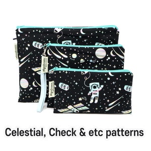 Celestial Check Dot Strip imprimé Ensemble de pochettes réutilisables Sac réutilisable Sac lavable Snack Bag Sac à fermeture éclair Sac étanche Sandwich Bag Sac humide