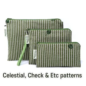 Celestial Check Motifs Dot & Strip Ensemble de pochettes réutilisables Sac réutilisable Sac lavable Snack Bag Sac à fermeture éclair Pochette étanche Sandwich Bag Sac humide