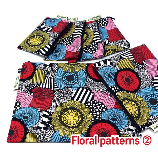 Conjunto de bolsas con estampado floral, Bolsa reutilizable Bolsa reutilizable Bolsa lavable Bolsa de snack Bolsa con cremallera Bolsa impermeable Bolsa sándwich Bolsa húmeda Regalo sin residuos