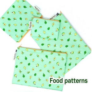 Ensemble de pochettes imprimées de fruits alimentaires Pochette réutilisable Sac réutilisable Sac lavable Sac à collation Sac à fermeture éclair Sac étanche Sac à sandwich Sac humide Cadeau zéro déchet