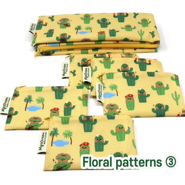 Estampado floral Bolsa reutilizable Bolsa reutilizable Bolsa lavable Bolsa para refrigerios Bolsa con cremallera Bolsa impermeable Bolsa para sándwich Juego de bolsas Bolsa húmeda Bolsa para el almuerzo Bolsa