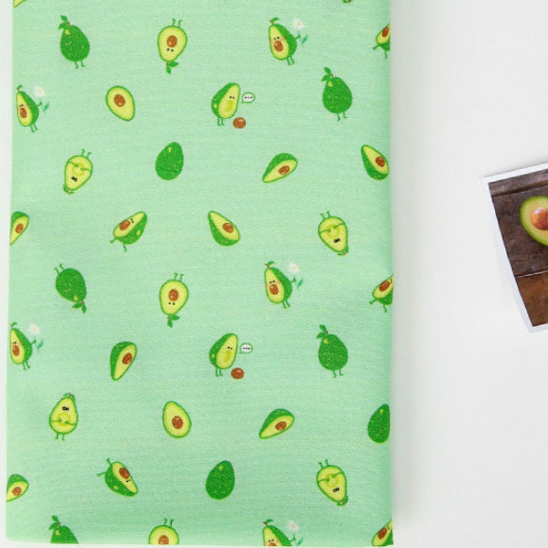 Food, Fruits, Vegetable pattern, I'm an Avocado printed Cotton Fabric by the yard, 110cm wide, Cotton material, Sewing, DTP, Craf, Korea image 1