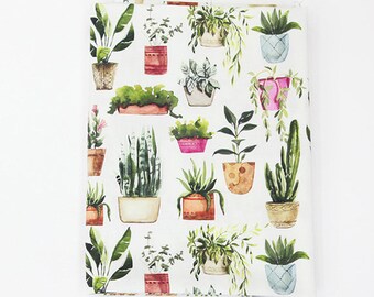 Floral, Plants pattern, Tropical Plants, Flower printed Cotton Fabric by the yard, 110cm wide, Cotton material, Sewing, DTP, DYI, Korea, pot