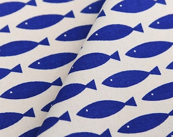 Fish printed Cotton Fabric by the yard, 110cm wide, cotton material, Sewing, DTP fabric, Crafting, Animal Whale sea pattern, Free Shipping