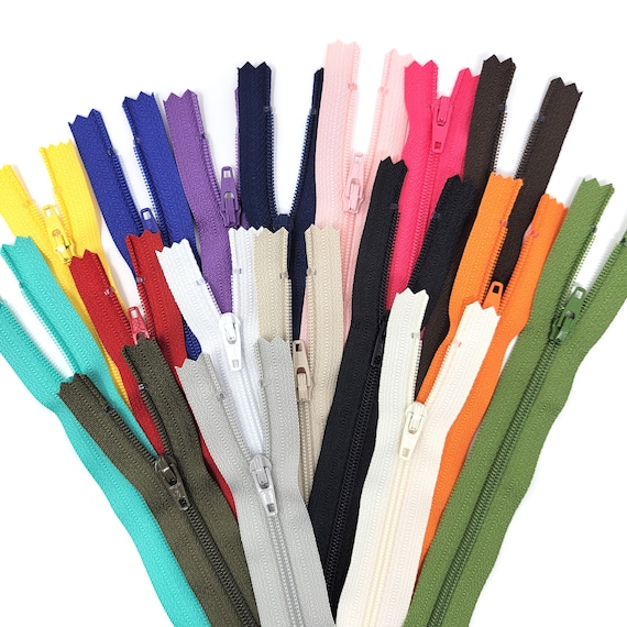 YKK #3 polyester coil closed-end zippers, 10 zippers in 18 colours, 6 in., 8 in., 11 in. 14 in, 019, 049, 088, 096,  116, 121, 132, 266, 501