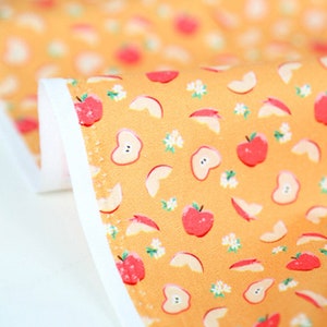 Cibo, Frutta, Motivo vegetale, Tessuto di cotone stampato piccola mela tagliato a misura, Larghezza 110 cm, Materiale di cotone, Cucito, DTP, Crafting, Corea