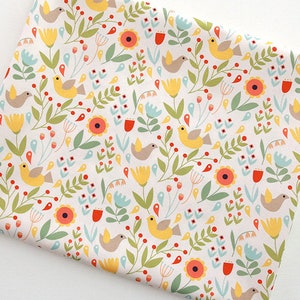 Birds printed Cotton Fabric by the yard, 110cm wide, cotton material, Sewing, DTP fabric, Crafting, Cute, Animal Skylark pattern
