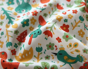 Animal pattern, rabbit fox bird printed Cotton Fabric by the yard 110cm wide Free Shipping cotton material Sewing DTP fabric