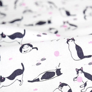 Cat printed Cotton Fabric by the yard, Life Of The Cat, 110cm wide, cotton material, Sewing, DTP fabric, Crafting, Animal, kitty, Meow puss image 3