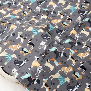 Dog printed Cotton Fabric by the yard, 110cm wide, cotton material, Sewing, DTP fabric, Crafting, Animal pattern, doggy, puppy Free Shipping