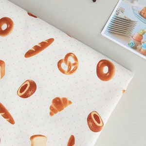 Food, Fruits, Vegetable pattern, Bakery Pretzel printed Cotton Fabric by the yard, 110cm wide, Cotton material, Sewing, DTP, Craft, Korea