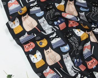 Cat printed Cotton Fabric by the yard, Fashion Star Cat, 110cm wide, cotton material, Sewing, DTP fabric, Crafting, Animal pattern, kitty