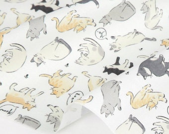 Cat printed Cotton Fabric by the yard, Posing Cat, 110cm wide, cotton material, Sewing, DTP fabric, Crafting, Animal pattern, kitty, Meow