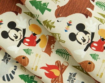Disney pattern, Mickey Mouse Forest print Cotton Fabric by the yard, 110cm wide, Free Shipping, cotton material, Sewing, DTP fabric Crafting