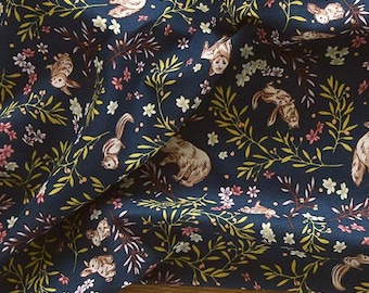 Animal pattern, Bear fox rabbit squirrel printed Cotton Fabric by the yard, 110cm wide, cotton material, Sewing, DTP fabric, Crafting, Cute