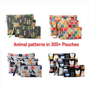 Animal Printed Reusable pouch, Reusable zipper bag, Washable bag, Snack Bag, Zipper bag, Waterproof bag Sandwich Bag Pouch set, Wet bag Gift image 1