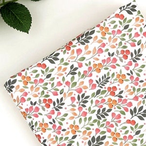 Floral, Plants pattern, Peach Flowers printed Cotton Fabric by the yard, 110cm wide, Cotton material, Sewing, DTP, DYI, Korea, Free Shipping image 2