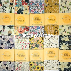Motifs floraux Emballages alimentaires en cire d'abeille, Emballage alimentaire réutilisable, Emballage ciré, Papier ciré, Emballage lavable, Zéro déchet, Cadeau, Imprimé fleurs, Ensemble de 3