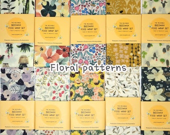 May include: A set of 10 reusable beeswax food wraps with floral patterns. The wraps are available in three sizes: small, medium, and large. The wraps are washable, antibacterial, and biodegradable. The wraps are made with beeswax, jojoba oil, and tree resin.
