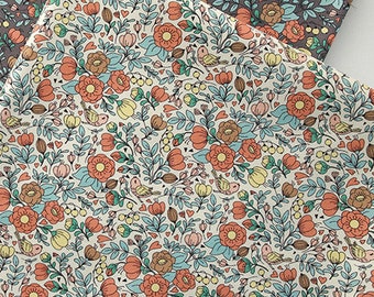 Floral, Plants pattern, Marigold Flower printed Cotton Fabric by the yard, 110cm wide, Cotton material, Sewing, DTP, DYI, Korea, Free