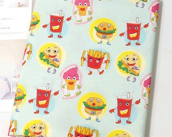 Food, Fruits, Vegetable pattern, Fast Food printed Cotton Fabric by the yard, 110cm wide, Cotton material, Hamburger, French fries, Pizza